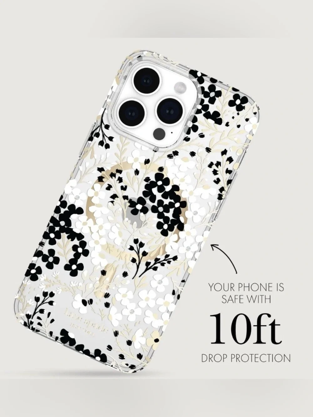 kate spade new york iPhone 14 l/15 Pro Max Multi Floral Black & White Case~NEW